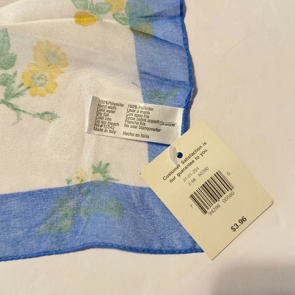 Kathie Lee Collection Floral Square Scarf Blue White Yellow Italy VTG Y2K‎ 90s